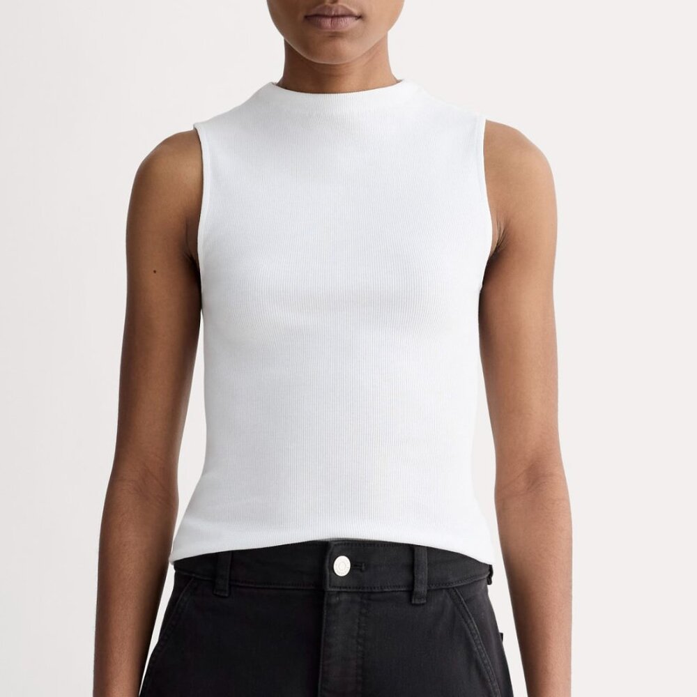 Everlane Women's Luxe Rib Funnel-Neck Tank in White, Size Small, Cotton